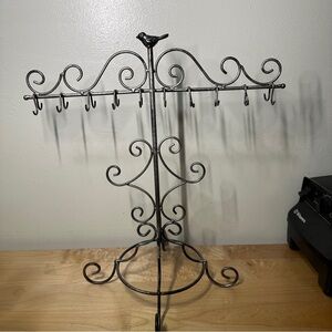 Vintage Wrought Iron Jewelry Stand Bird Finial Necklace Earring Display Rack